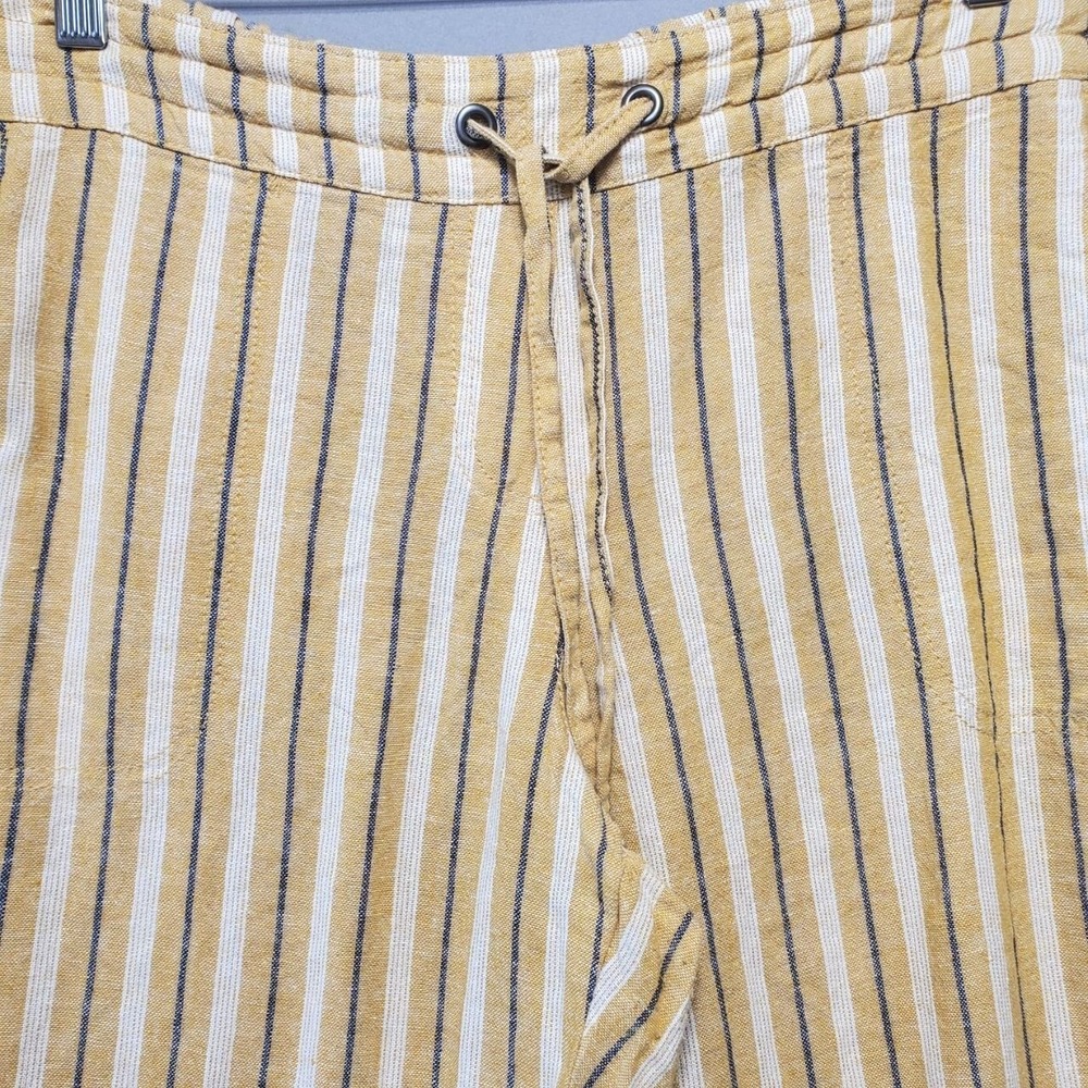Per Se Linen Blend Striped Pants Womens L Yellow White Drawstring Casual Resort - Picture 6 of 13